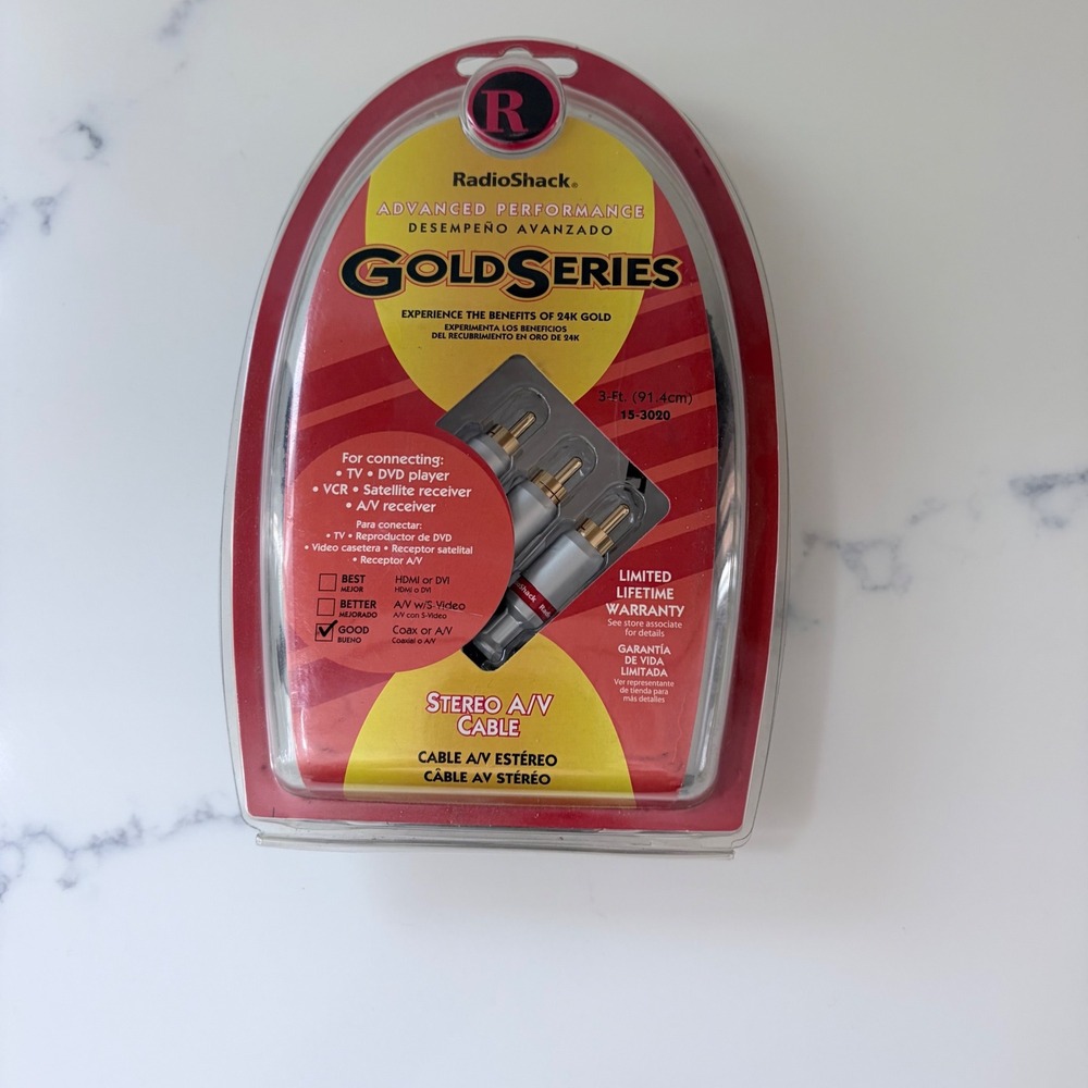 RadioShack Gold Series Stereo A/V Cable 3ft 24K Gold Plated RCA 15-3020 NEW